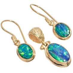 Vermeil Gold 925 Silver Australian Opal Matched Pendant Earring Set, 1"