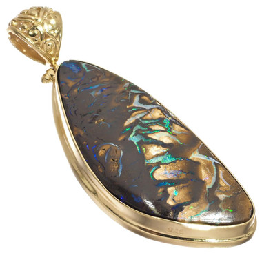 Vermeil Gold 925 Silver High Flash Australian Boulder Opal Pendant, 2 1/4"