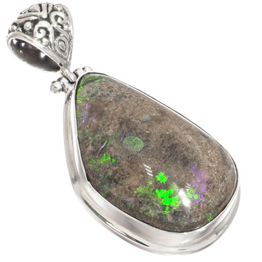 925 Silver Green Purple Flash Andamook Australian Boulder Opal Pendant, 1 3/4"