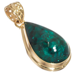 Rare Deep Green Dioptase Vermeil Gold Plated 925 Silver Sterling Pendant, 1 3/8"