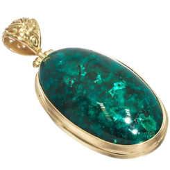 Huge Deep Green Dioptase Vermeil Gold Plated 925 Silver Sterling Pendant, 2"