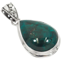 Rare Deep Green Dioptase 925 Silver Sterling Pendant, 1 1/4"
