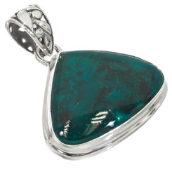 Rare Deep Green Dioptase 925 Silver Sterling Pendant, 7/8"