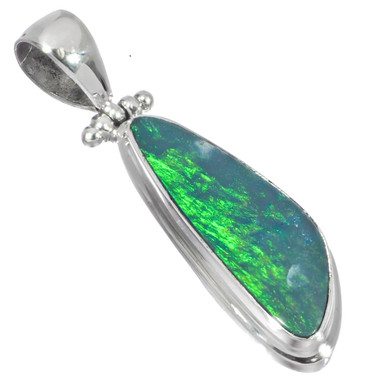 Genuine Long Australian Opal Sterling Silver Pendant, 1 1/2"