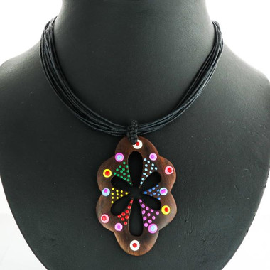 Beautiful Ethnic Handpainted Flower Wood Necklace & Earring Set