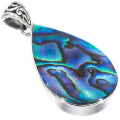 925 Silver Lavish Teardrop Paua Abalone Shell Sterling Pendant, 1 5/8"