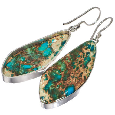 925 Silver Blue Turquoise In Matrix Sterling Dangle Drop Earrings, 1 3/8"