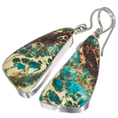 925 Silver Blue Turquoise In Matrix Sterling Dangle Drop Earrings, 1 1/4"