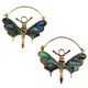 Exquisite Butterfly Paua Abalone Shell Gold-tone Brass Earrings, 1 3/4"