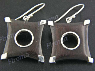 11/16" 925 Silver Sono Wood French Hook Earrings