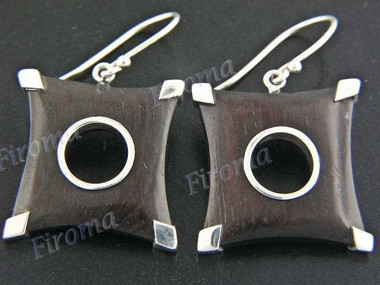 11/16" 925 Silver Sono Wood French Hook Earrings