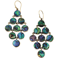 Exquisite Double Sided Paua Abalone Shell Brass Chandelier Earrings, 2"