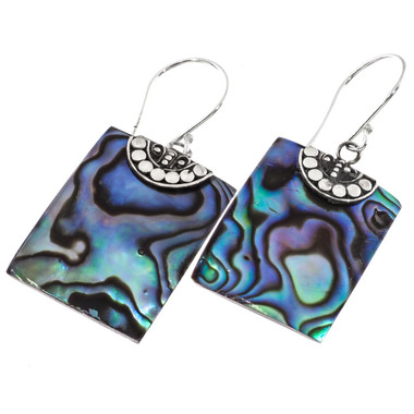 925 Silver Rectangle Genuine Paua Abalone Shell Sterling Earrings, 7/8"