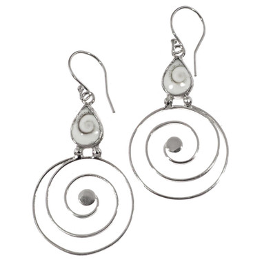925 Silver Cool Shiwa Eye Spiral Filigree Sterling Dangle Earrings,  1 1/8"