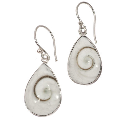925 Silver Cool teardrop Cone Shell Shiwa Eye Sterling Earrings, 5/8"