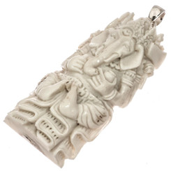 925 Silver 3D Buddha Ganesha Hand Carved Deer Antler Sterling Pendant, 3 5/8"