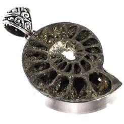 Pyritized Ammonite 925 Sterling Silver Pendant, 1 3/4"