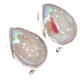 925 Silver White SiOpal Titanium Druzy Pear Sterling Omega Stud Earrings, 3/4"