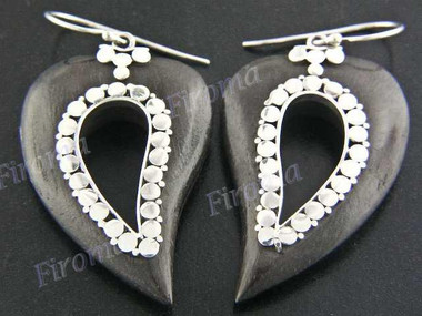 1 7/16" 925 Silver Sono Wood French Hook Earrings