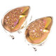 925 Silver Peach Pink Titanium Druzy Pear Sterling Omega Stud Earrings, 3/4"