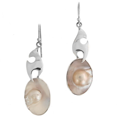 925 Silver Cool Blister Pearl Sterling Earrings, 1 5/16"