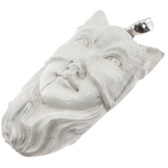 925 Silver Hand Carving Indian Wolf Mask Deer Antler Sterling Pendant, 2 1/4"