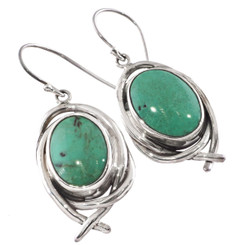 925 Sterling Silver Design Turquoise Sterling Earrings, 1"
