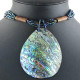 New Zealand Paua Abalone Shell Peacock Glass Beads Blue Green Necklace, 3 1/8"