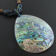 New Zealand Paua Abalone Shell Peacock Glass Beads Blue Green Necklace, 3 1/8"