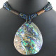 New Zealand Paua Abalone Shell Peacock Glass Beads Blue Green Necklace, 3 1/8"