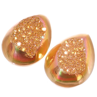 Matched Pear Pink Gold Titanium Coated Druzy 20x15mm Cabochon, 3/4"