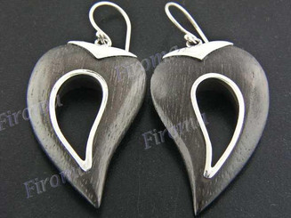 1 7/16" 925 Silver Sono Wood French Hook Earrings