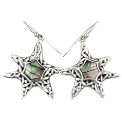 925 Silver Cute Star Paua Abalone Shell Sterling Earrings, 1"