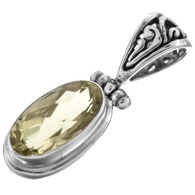 925 Silver Sparkling Yellow 2ct Lemon Quartz Sterling Pendant, 1"