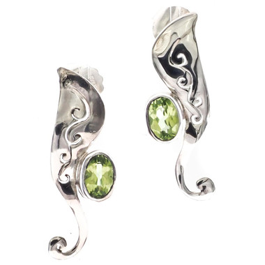 925 Silver Dainty Design Peridot Sterling Friction Post Earrings, 1"