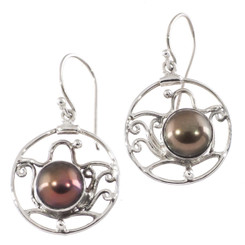 925 Silver Peacock Biwa Freshwater Cultured Pearl Sterling Earrings, 13/16"