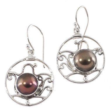 925 Silver Peacock Biwa Freshwater Cultured Pearl Sterling Earrings, 13/16"
