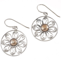 925 Silver Design Gold Biwa Freshwater Cultured Pearl Sterling Earrings, 1"