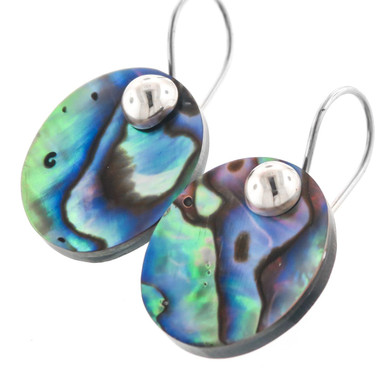 925 Silver Genuine New Zealand Paua Abalone Shell Sterling Earrings, 3/4"