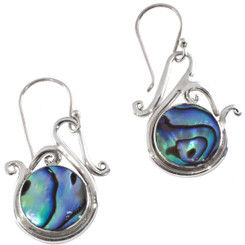 925 Silver Blue Green New Zealand Paua Abalone Shell Sterling Earrings, 1"