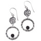 925 Silver Wire Filigree Braiding Onyx Sterling Hoop Dangle Earrings, 1 7/8"