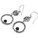 925 Silver Wire Filigree Braiding Onyx Sterling Hoop Dangle Earrings, 1 7/8"
