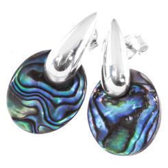 925 Silver Blue Green Paua Abalone Shell Sterling Post Earrings, 1 3/16"
