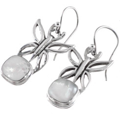925 Silver White Oyster Mother Of Pearl Shell Butterfly Design Earrings, 1"