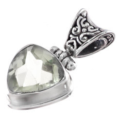 925 Silver 12mm Trillion Prasiolite Green Amethyst Sterling Pendant, 7/8"