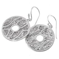 925 Silver Hand Laid Filigree Meticulous Artisanal Sterling Earrings, 7/8"