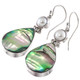 925 Silver Teardrop Paua Abalone Shell Freshwater Pearl Earrings, 1 5/16"