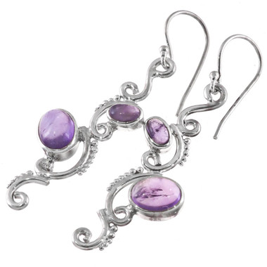 925 Sterling Silver Amethyst Dangle Drop Earrings, 1 1/2"