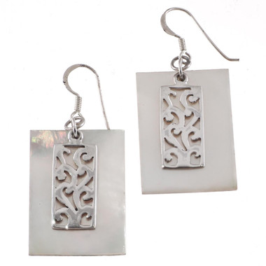 925 Silver White South Pacific Oyster Mother Of Pearl Shell Earrings, 1 3/16"