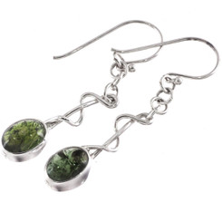 925 Sterling Silver Green Tourmaline Dangle Drop Earrings, 1 1/8"